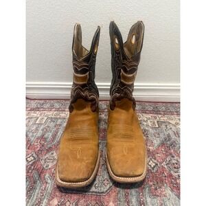 Reyme Mens Brown Tan Leather Square Toe Western Cowboy Boots Made in Mexico 8.5